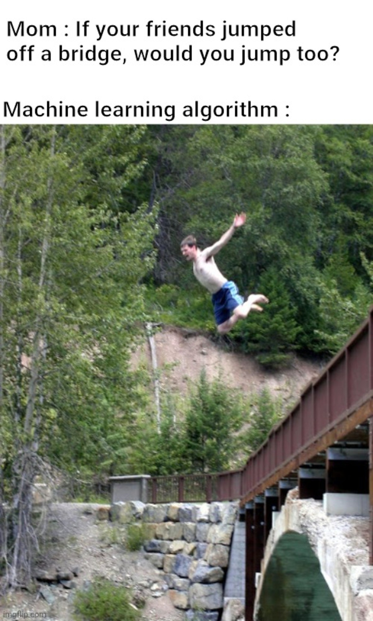 парень прыгает с моста